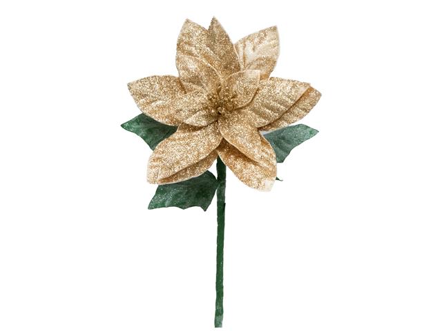 21.75" GLITTER POINSETTIA WITH LEAVES STEM (GOLD)